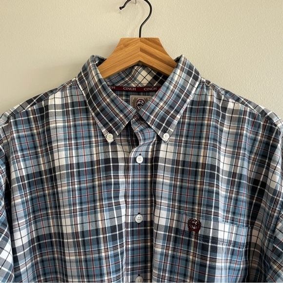 Cinch Men's Plaid Button Down Shirt Blue/Burgundy Size Large - Picture 4 of 9